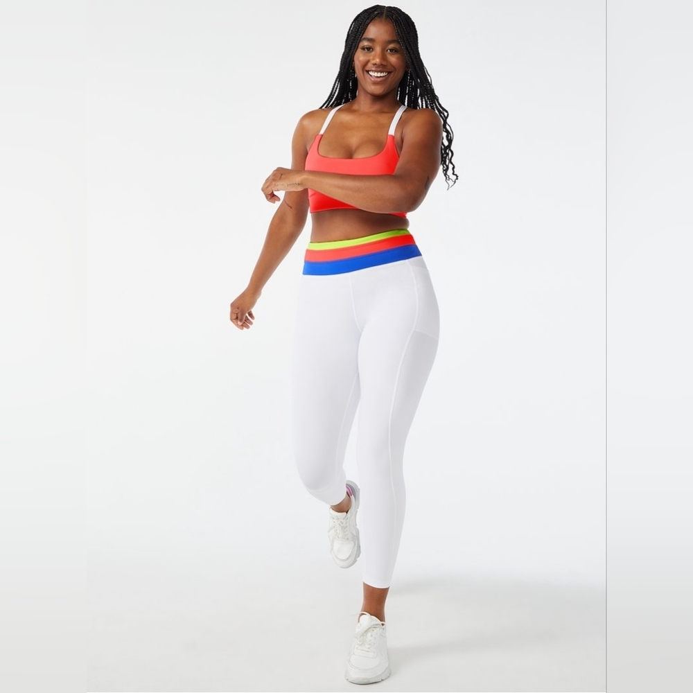 NWOT Vibrant White Leggings with Multicolor Waistband Size: XL(16-18)